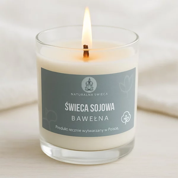 Duża świeca sojowa Bawełna 250 ml – zapach świeżości i naturalnej elegancji